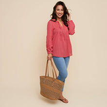 Load image into Gallery viewer, Tote Bag Katen Two Tone Woven Zipper Beach Bag 21"x12"
