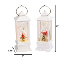 Load image into Gallery viewer, 10.6&quot;H B/O Lighted Spinning Water Lantern with Winter Scene &amp; Cardinal