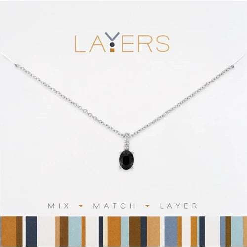Layers Silver Jet Black Drop Necklace