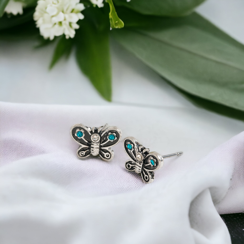 Antique Silver Butterfly Ear Sense Stud Earrings