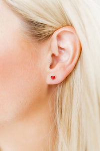 Screwback Stud Earrings - Nora Heart - Red