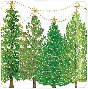 Caspari Christmas Trees With Lights Paper Salad Dessert Plates