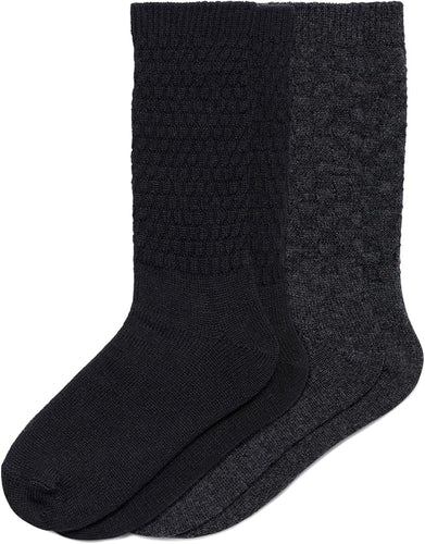 HUE Women's Merino Wool Warm Winter Crew Boot Breathable Natural Temperature Regulating Socks 2 Pair Pack