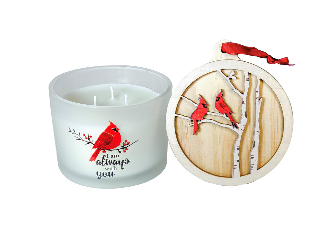 12oz Cardinal Bereavement Candle with Ornament Lid