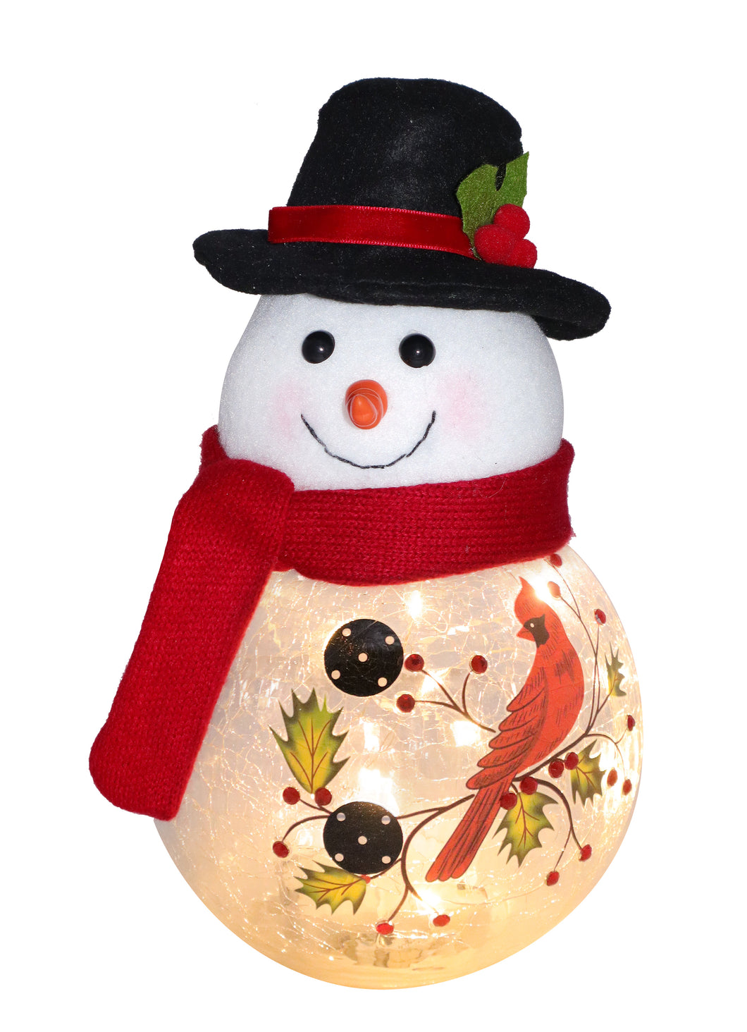 LED Glass snowman with cardinals - christmas is forever 9.84