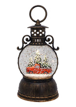 Load image into Gallery viewer, 9.375&quot; Red Truck &amp; Pine Trees Glitter Lantern