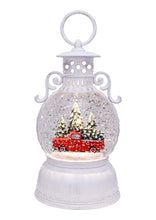 Load image into Gallery viewer, 9.375&quot; Red Truck &amp; Pine Trees Glitter Lantern