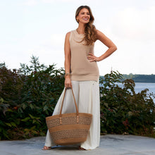 Load image into Gallery viewer, Tote Bag Katen Two Tone Woven Zipper Beach Bag 21"x12"