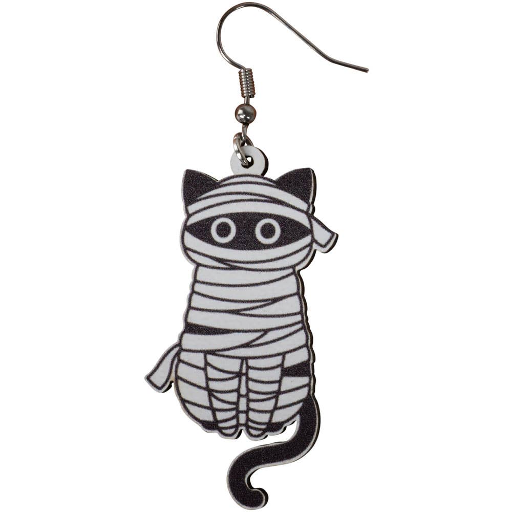 WOOD MUMMY CATS EARRING