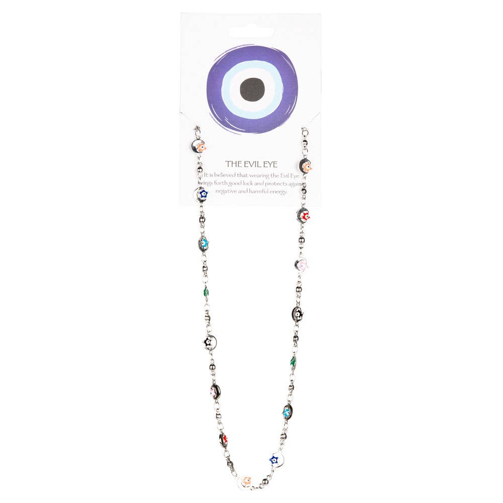 MOON & STARS EVIL EYE MULTI COLORED ADJUSTABLE NECKLACE