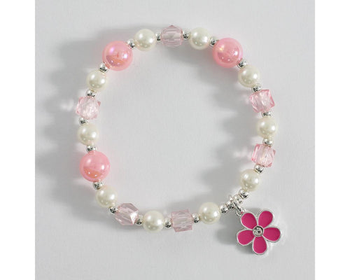 Pink enamel flower & crystal children's bracelet