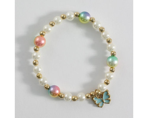 Blue enamel butterfly with pearls children's bracelet