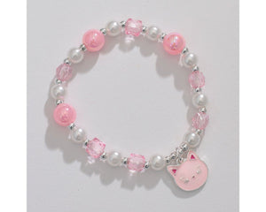 Pink enamel kitty & crystal children's bracelet