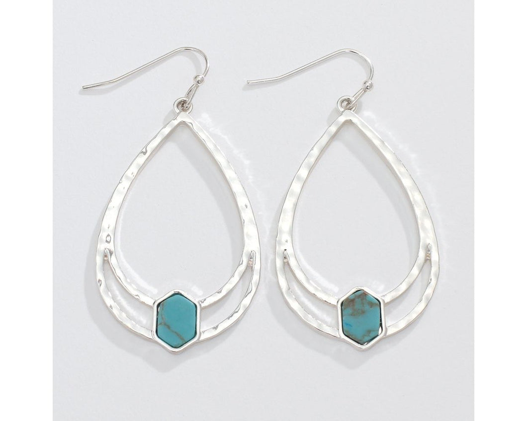 Hammered silver with turquoise accent earrings