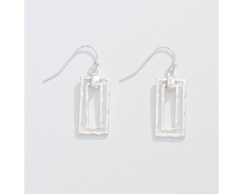 Cute hammered matte silver rectangles earrings