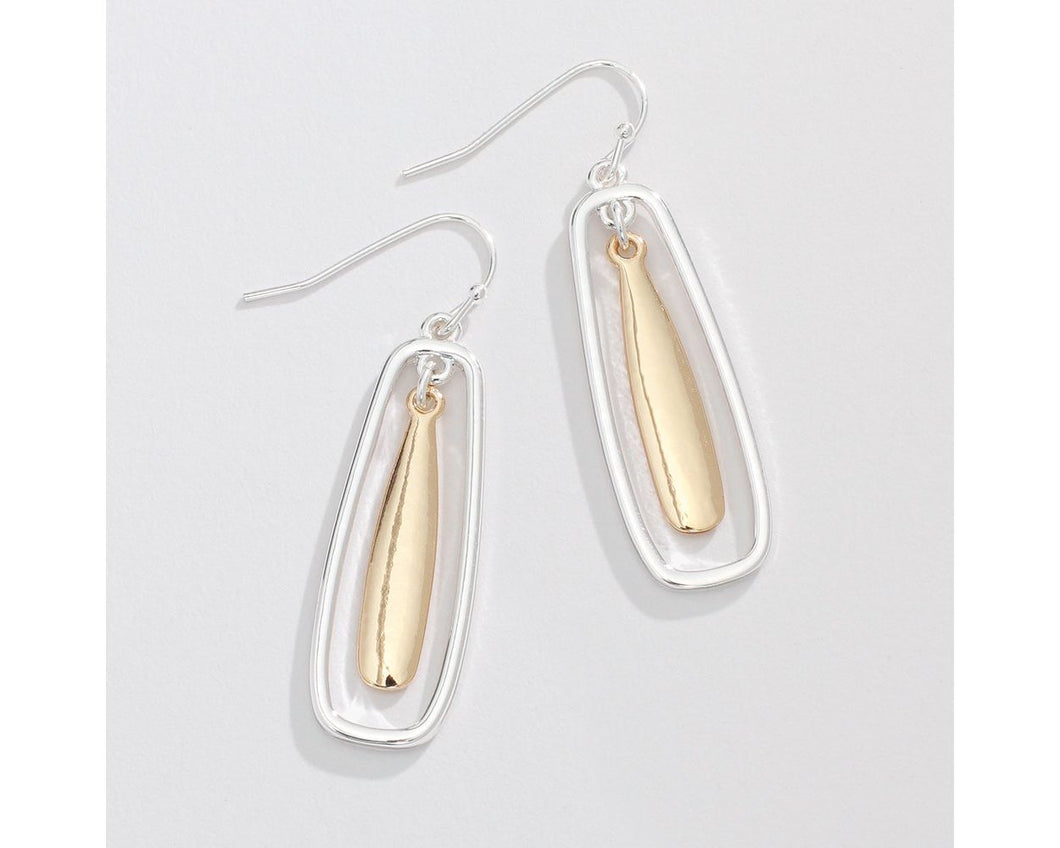 Two-tone polished dangle drops earrings