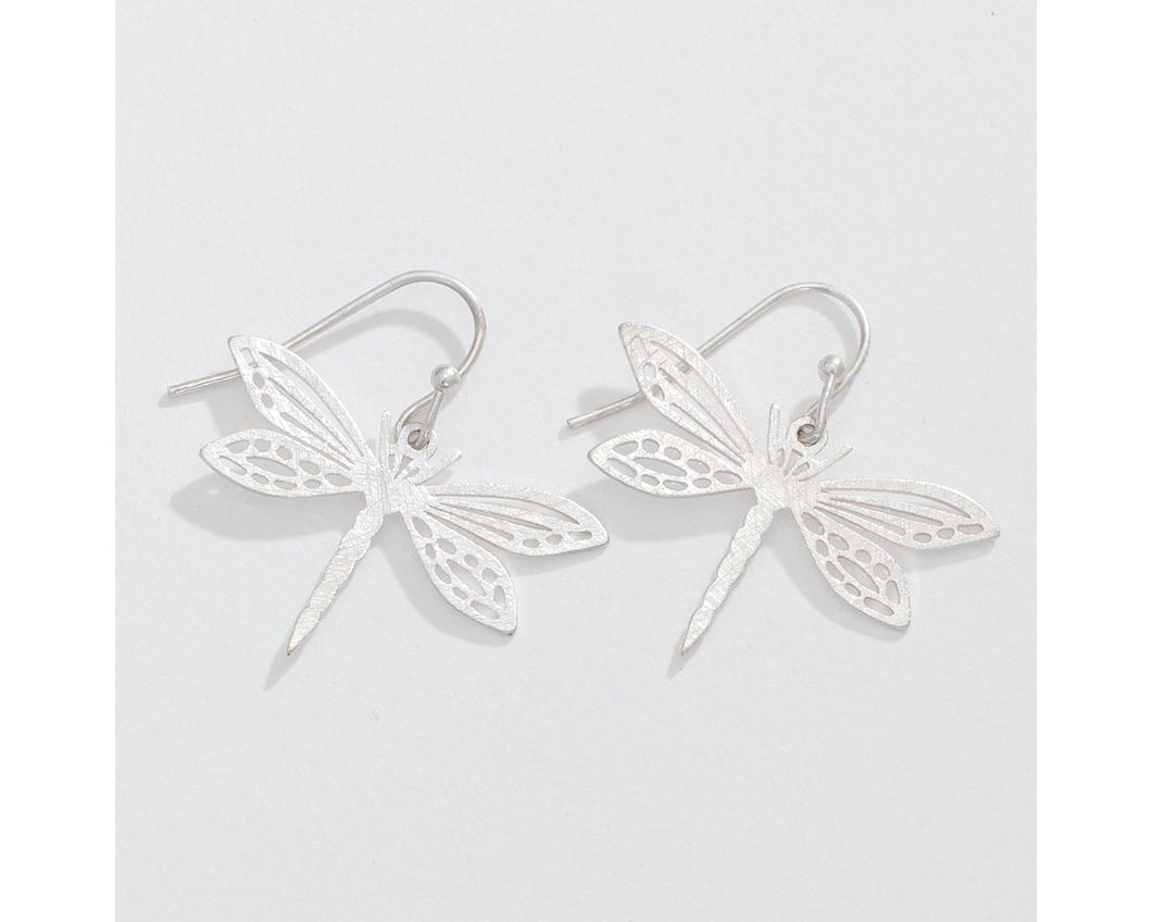 Brushed silver dragonfly cutouts earrings