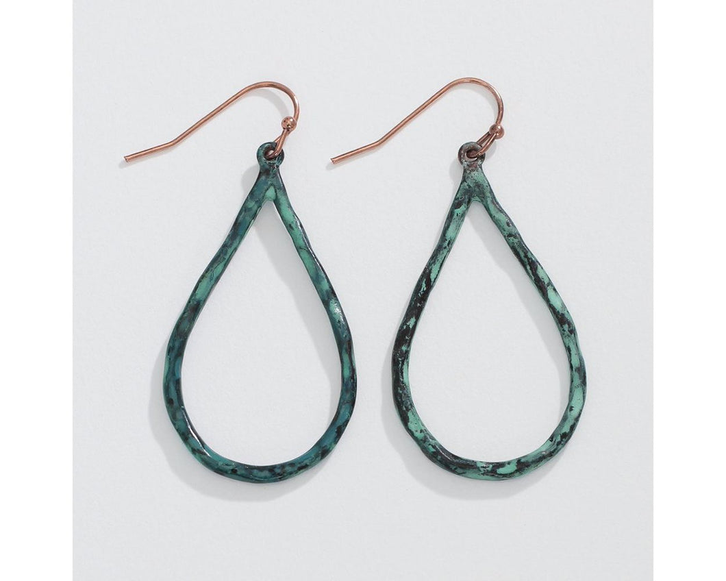 Hammered open patina teardrops earrings