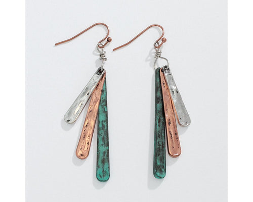 Hammered tri-tone dangles earrings