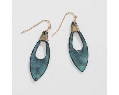 Patina drop with gold wire wrap earrings
