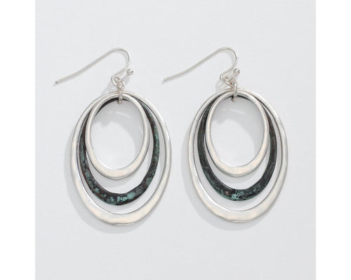 Matte silver and patina oval earrings