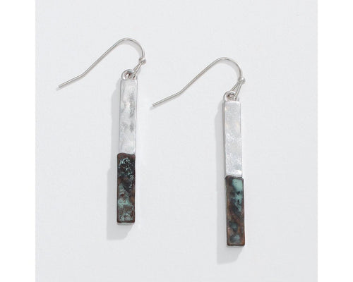 Hammered silver and patina rectangle drop earrings