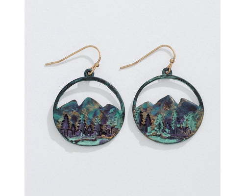 patina mountain scene earrings