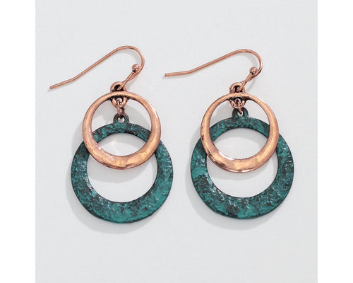 Hammered copper and patina rings earrings