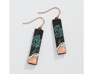 Two-tone with patina tree of life earrings