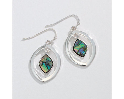 Silver drop earrings with abalone centers