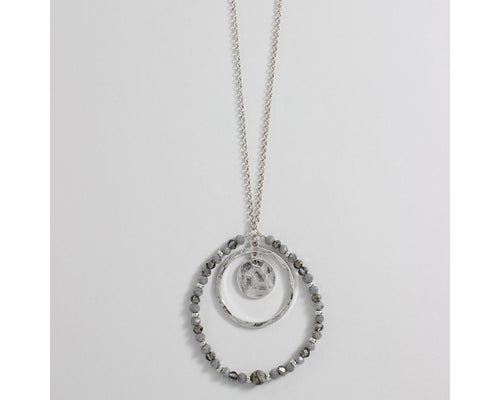 Hammered silver circles with semi-precious beads necklace