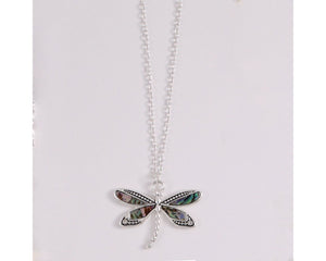 Silver dragonfly with abalone inlay wings Necklace