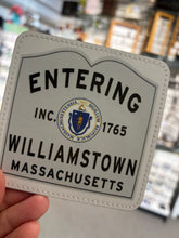 Load image into Gallery viewer, 4x4 Inch Leathette Coasters - Entering town sign