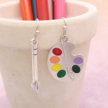 Load image into Gallery viewer, Artists Tool Brush &amp; Palette Silver Earrings