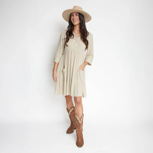 Rayanne 3/4 Sleeve V-Neck Mid-Length Tiered Dress