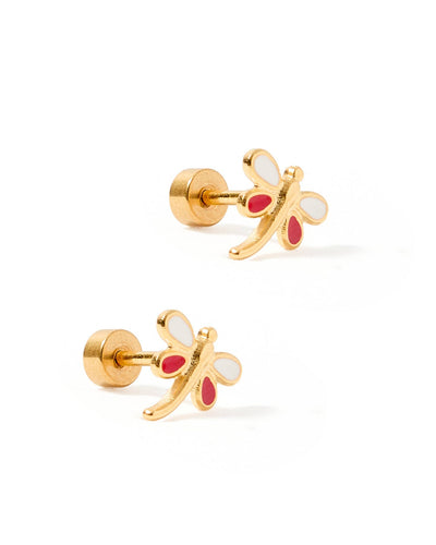 Screwback Stud Earrings - Bri Butterfly - White and Red