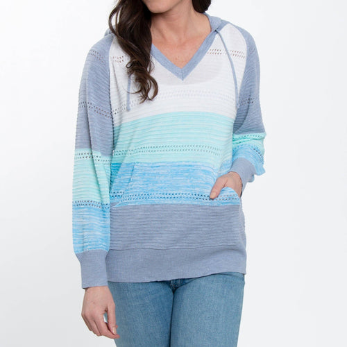 Avalon Crochet Ocean Color Block Hooded Pullover
