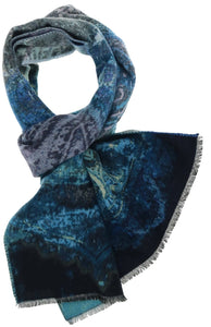 Distressed Paisley Recycled Cotton Cashmink Scarf: Navy