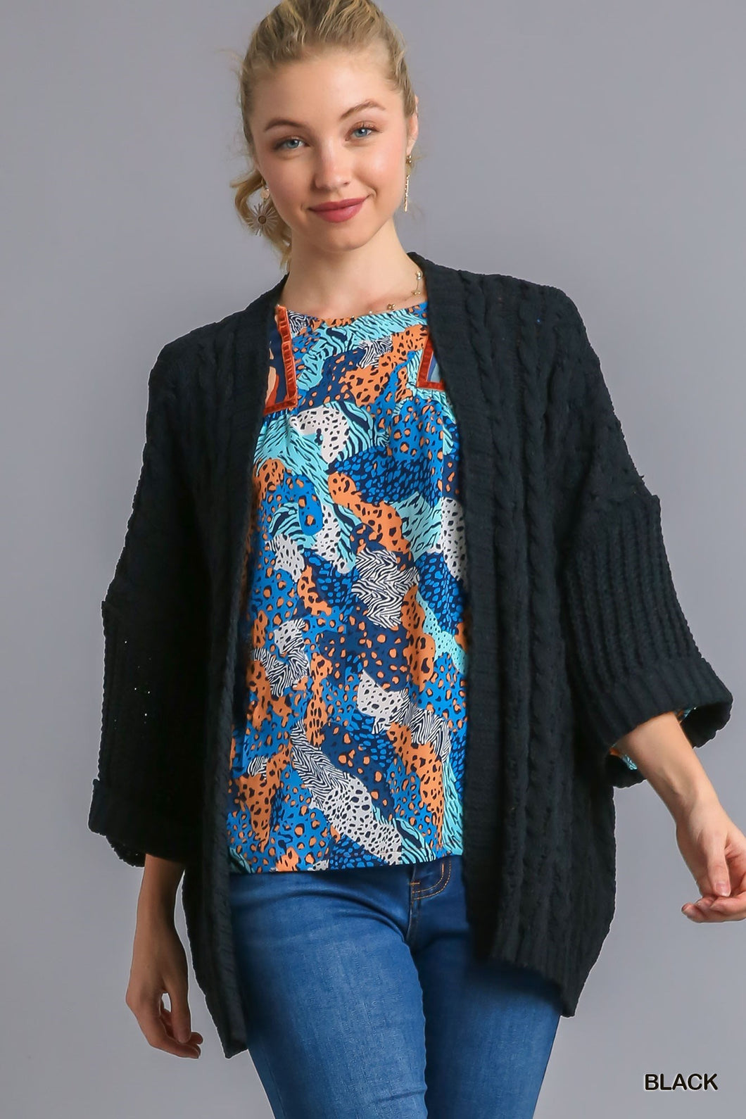 Umgee Open Cardigan Sweater Black