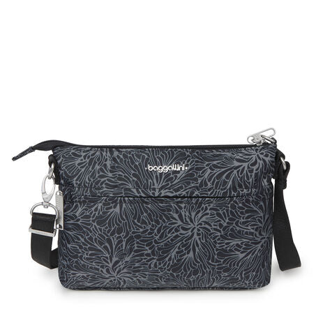 Baggallini Securtex Anti-Theft Memento Crossbody Bag Midnight Blossom Print