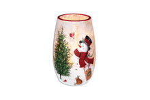 Load image into Gallery viewer, Stony Creek Snowman with Friends Lighted Glass Decor - Small Lit Vase