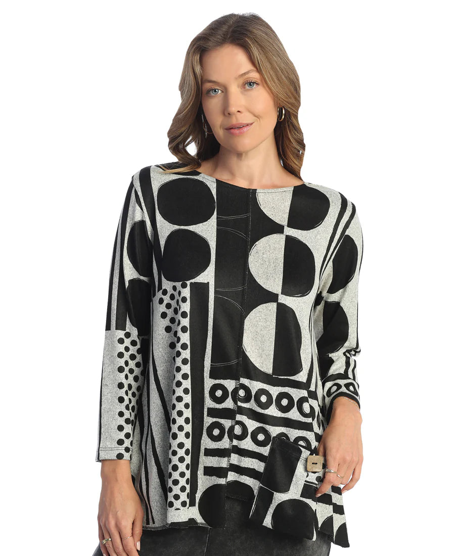 FRENCH BRUSHED KNIT TUNIC TOP WITH PATCH POCKET AND BUTTON (MEDIUM WEIGHT)