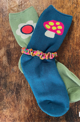 Icon Roll Top Socks, Set of 2 - Mushroom daisy