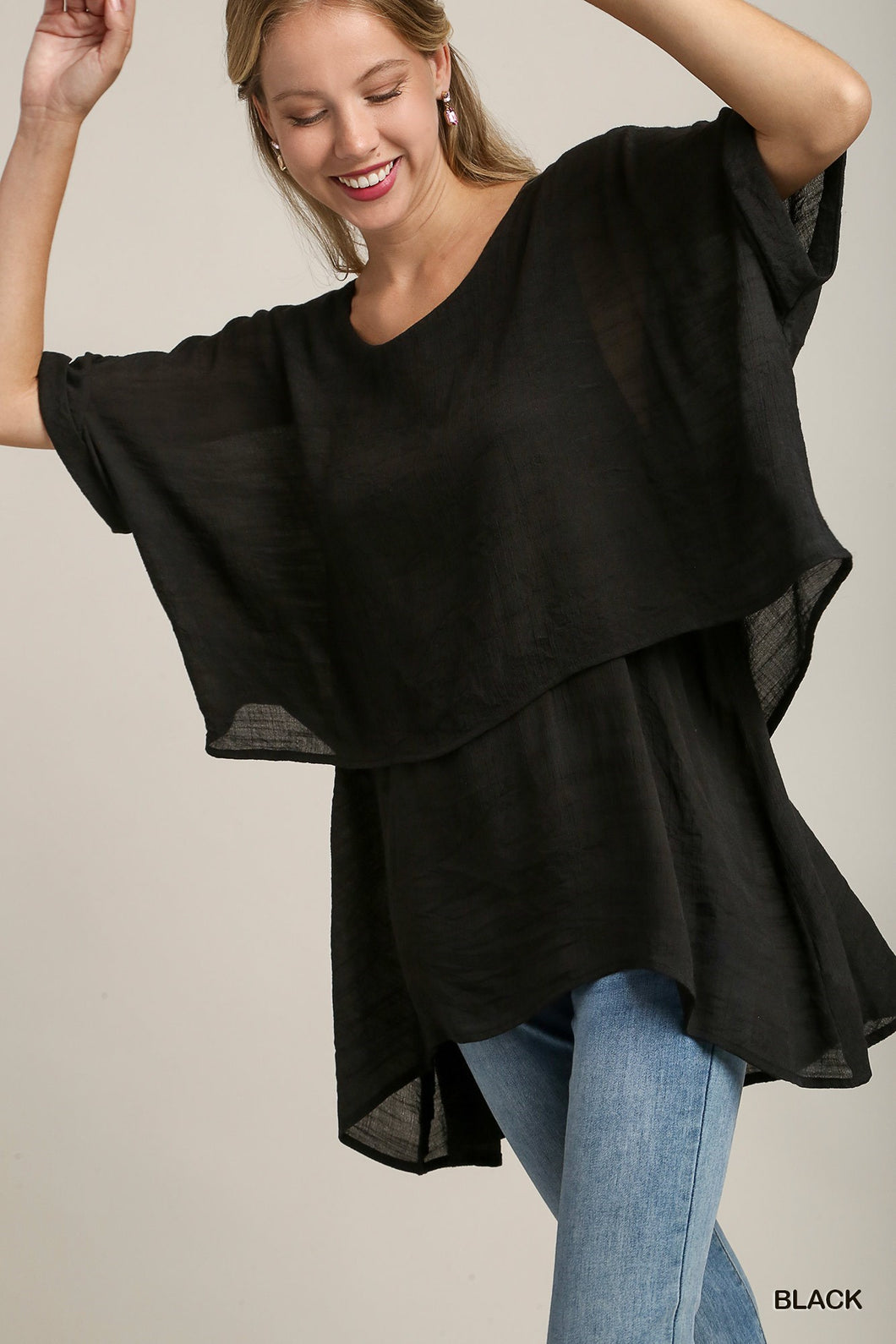 cuffed 1/2 sleeve layered tunic