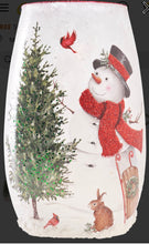 Load image into Gallery viewer, Stony Creek Snowman with Friends Lighted Glass Decor - Small Lit Vase