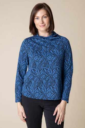 Habitat Falling Leaves Wrap Neck Top in Cobalt