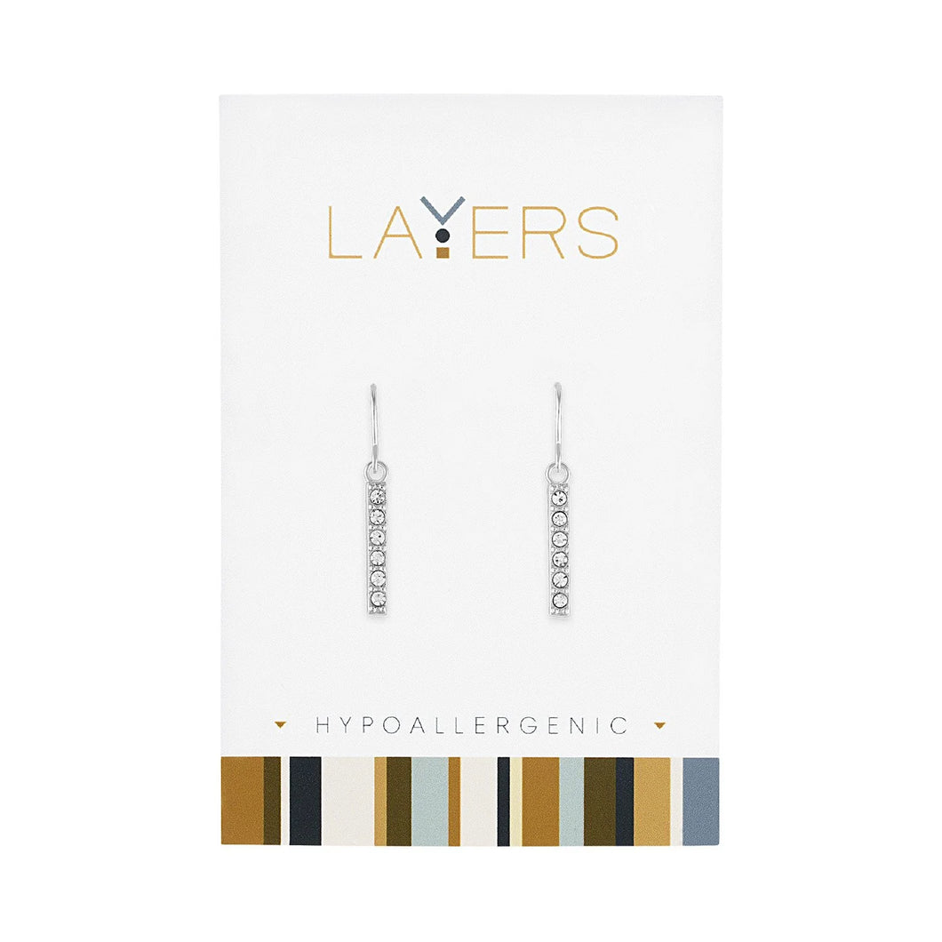 LAYERS EARRING SILVER BAR CRYSTAL FISHHOOK layers lay-ear502-s