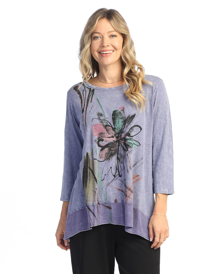 Mineral Washed 100% Cotton Tunic Top With Georgette Contrast
