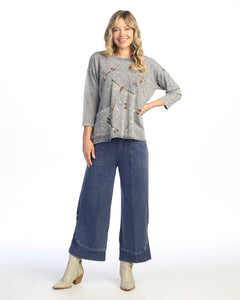 Mineral Washed Drop Shoulder Top With Thermal Pocket - MID FAIRY DUET