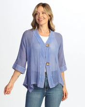 Load image into Gallery viewer, Mineral Washed Flounce Hem Mesh Cardigan With 2-Button Closure